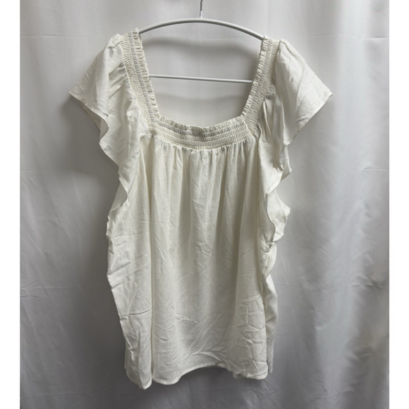 A New Day Flutter Sleeve Linen Blend Top Women's XXL White Off Shoulder Boho - Picture 1 of 8